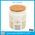 Decal Floral Keramik Lagerung Jar mit Holzdeckel